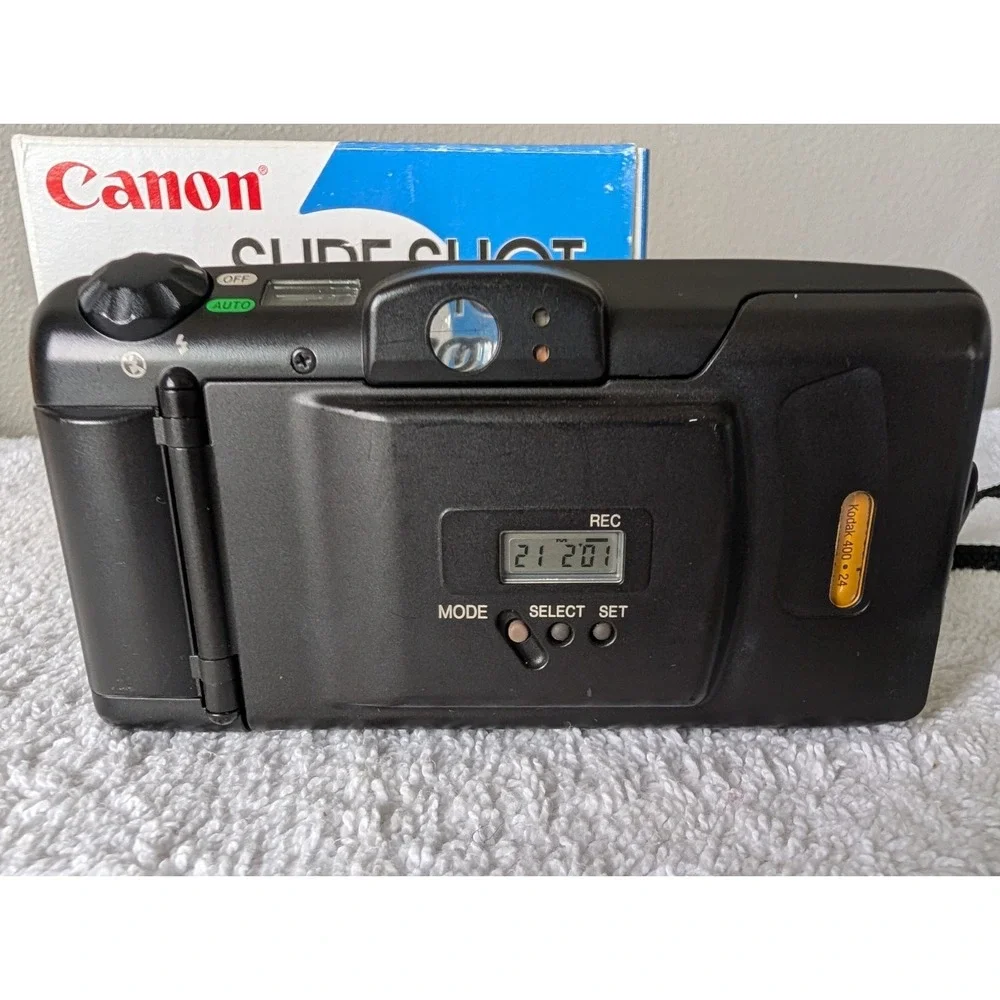Canon Sure Shot 60 Zoom Shot 35mm Point & Shoot Film Camera Works Extra Film Box